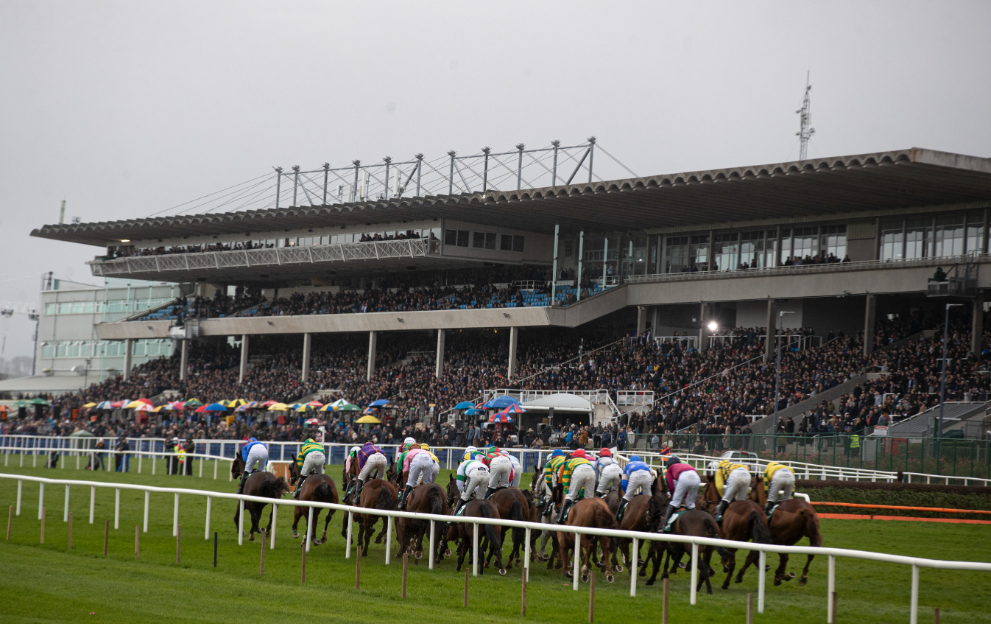 Horses racing at the Dublin Racing Festival at Leopardstown
