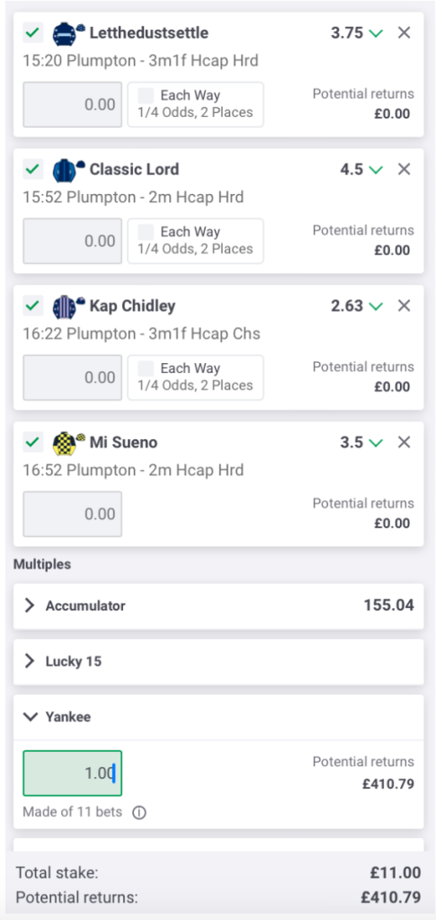 horse racing yankee example