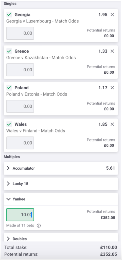 football yankee bet example