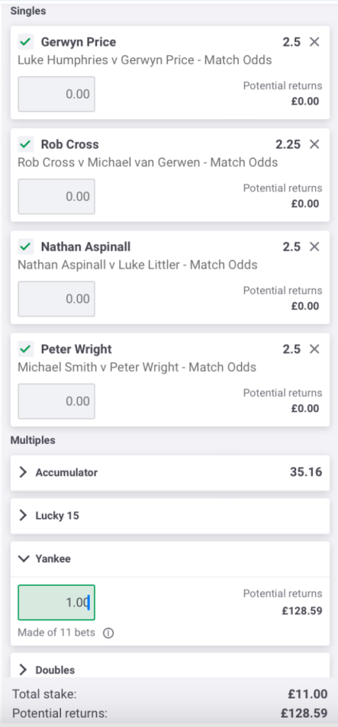 dart yankee bet example