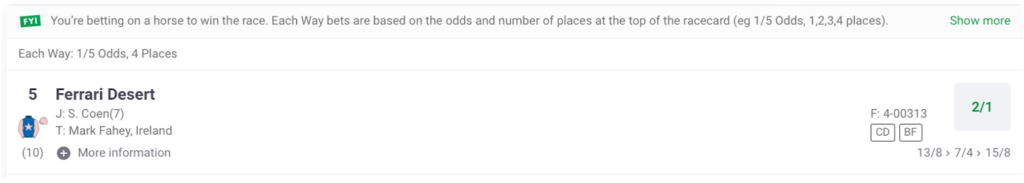 example of 2/1 odds